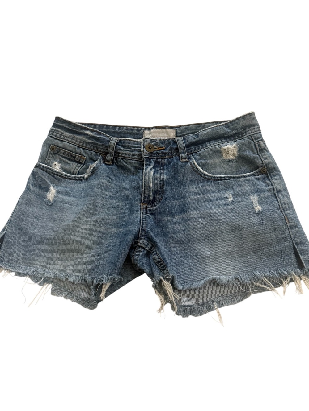 Frayed Hem Distressed Denim Shorts - Blue Wash